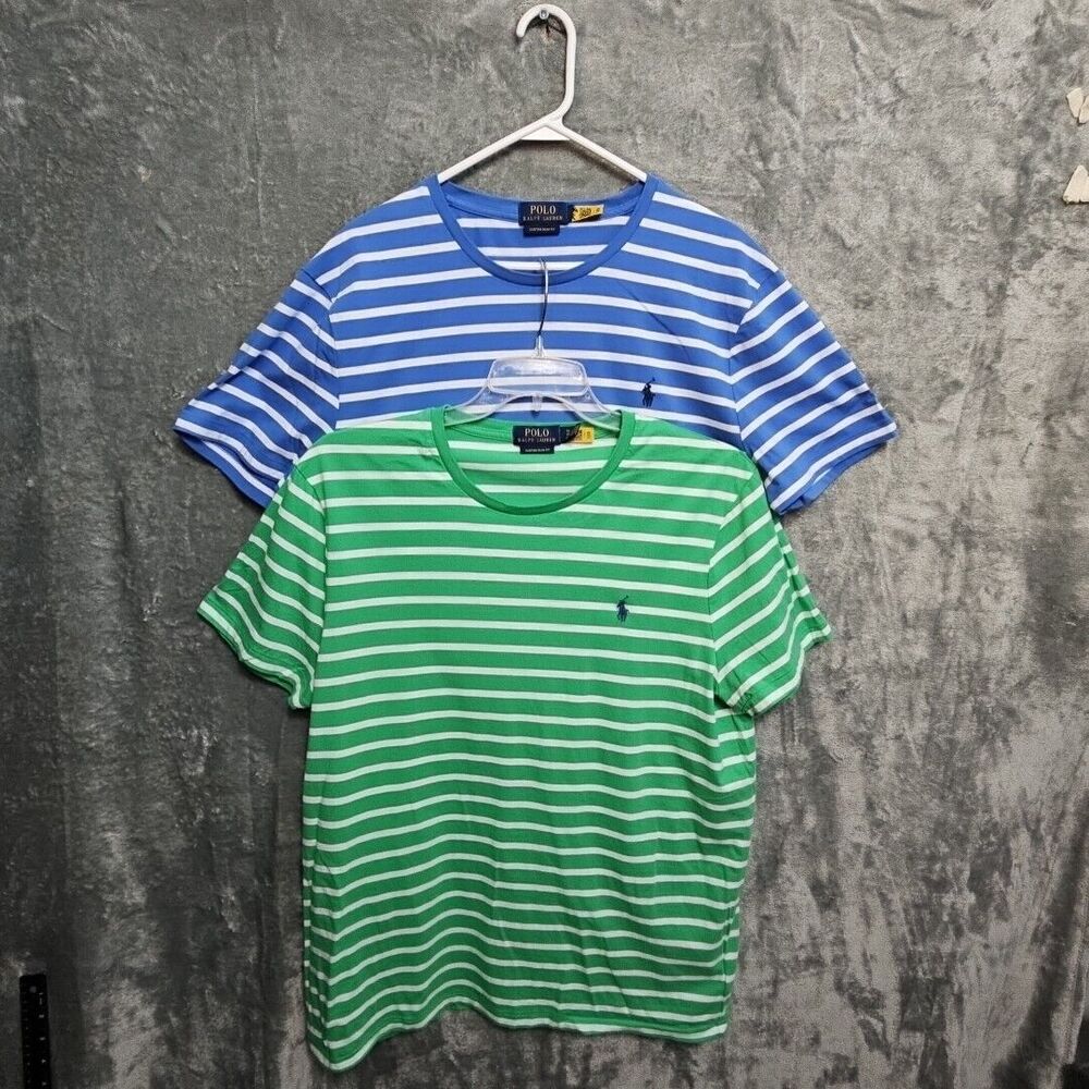 Polo Ralph Lauren Men's Lot Of 2 Slim Fit XL Stripe Tshirt blue green